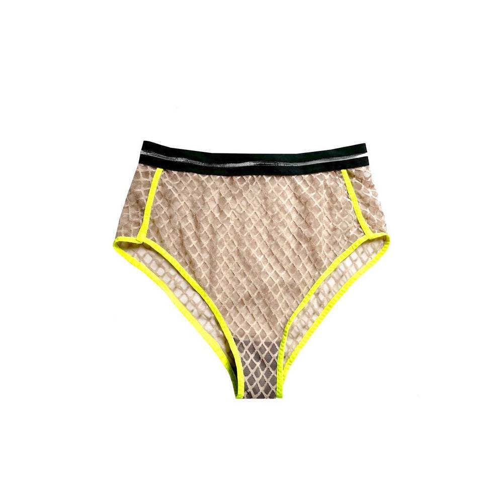 NEW TITOV women's natasha high rise mesh underwear with neon trim in beige
